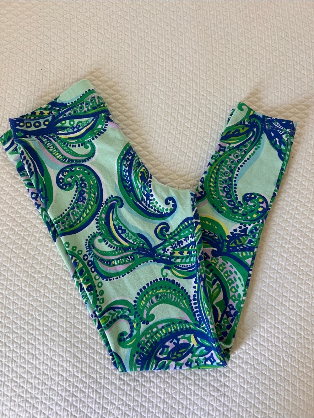 Lilly Pulitzer Green/Blue Paisley Leggings • Large (8-10)